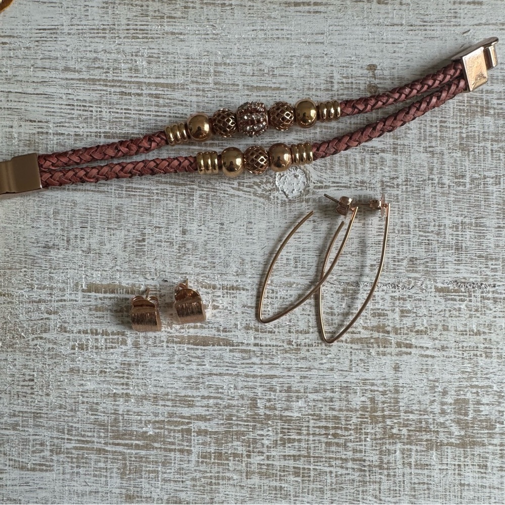 Rose Gold Tone Earrings and Bracelet Set